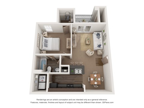 Floor plan for 1 bed, 1 bath, 710 sqft